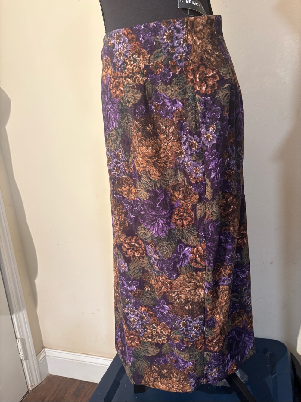 NEW Vintage Briggs New York Purple & Brown Floral Maxi Skirt with Green Foliage